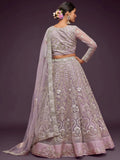 Attractive Lilac Embroidered Soft Net Wedding Wear Lehenga Choli