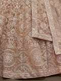 Stunning Royal Beige Embroidered Soft Net Lehenga Choli With Dupatta