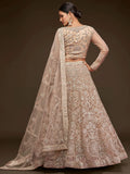 Stunning Royal Beige Embroidered Soft Net Lehenga Choli With Dupatta