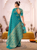 Precious Sky-Blue Zari Weaving Silk Event Wear Saree With Blouse