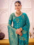 Precious Sky-Blue Zari Weaving Silk Event Wear Saree With Blouse