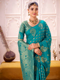 Precious Sky-Blue Zari Weaving Silk Event Wear Saree With Blouse