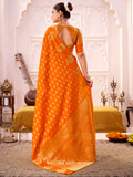 Dazzling Orange Zari Work Silk Wedding Wear Saree With Blouse