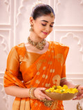Dazzling Orange Zari Work Silk Wedding Wear Saree With Blouse