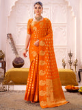 Dazzling Orange Zari Work Silk Wedding Wear Saree With Blouse