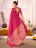 Beautiful Pink Zari Weaving Silk Festival Wear Saree With Blouse