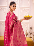 Beautiful Pink Zari Weaving Silk Festival Wear Saree With Blouse