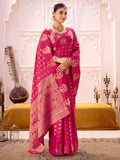 Beautiful Pink Zari Weaving Silk Festival Wear Saree With Blouse