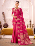 Beautiful Pink Zari Weaving Silk Festival Wear Saree With Blouse