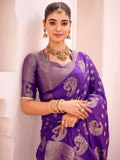 Attractive Purple Zari Weaving Silk Function Wear Saree With Blouse