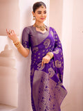 Attractive Purple Zari Weaving Silk Function Wear Saree With Blouse