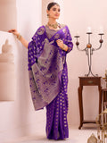 Attractive Purple Zari Weaving Silk Function Wear Saree With Blouse