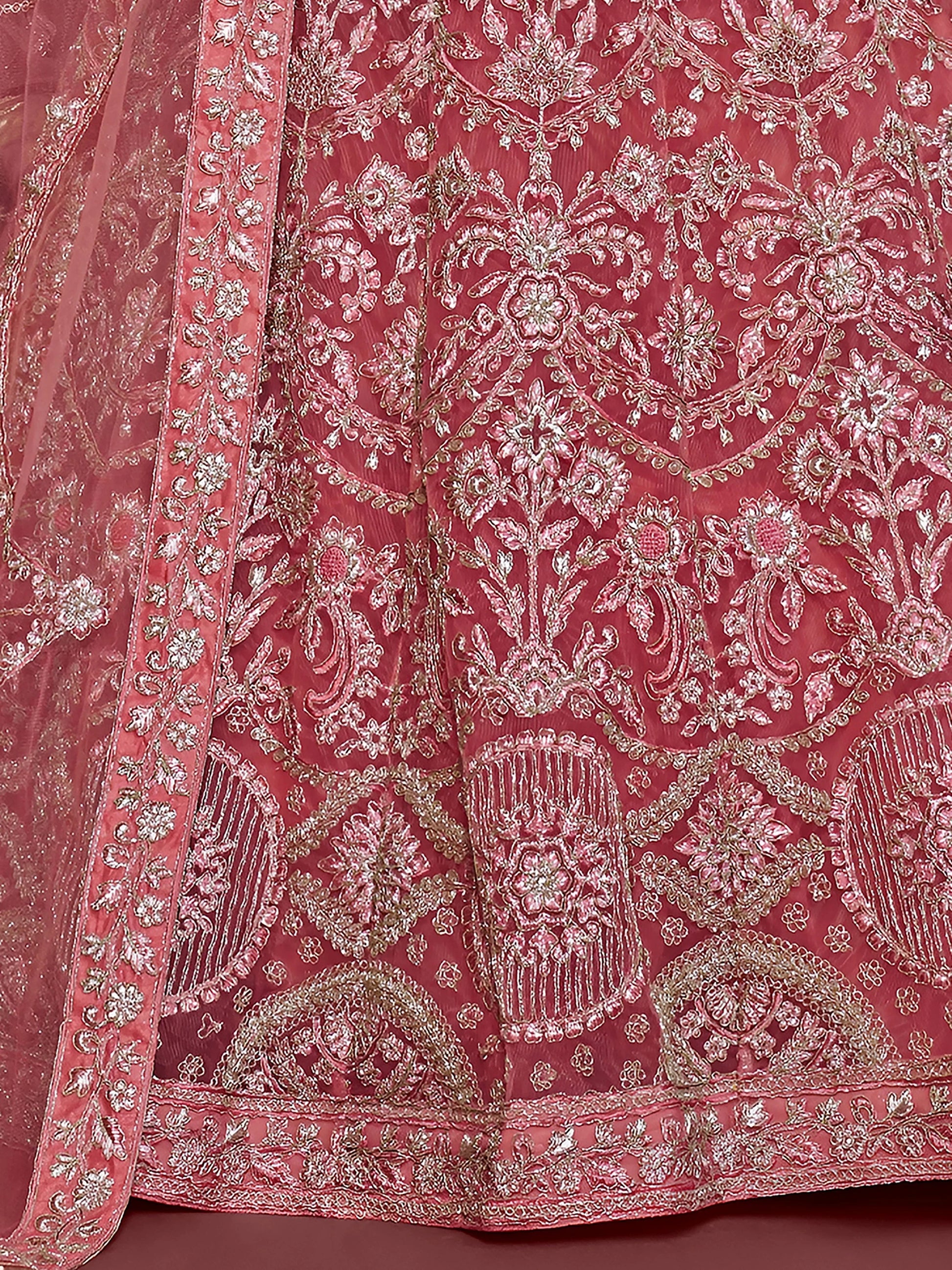 Cute Rose Pink Embroidered Soft Net Traditional Lehenga Choli