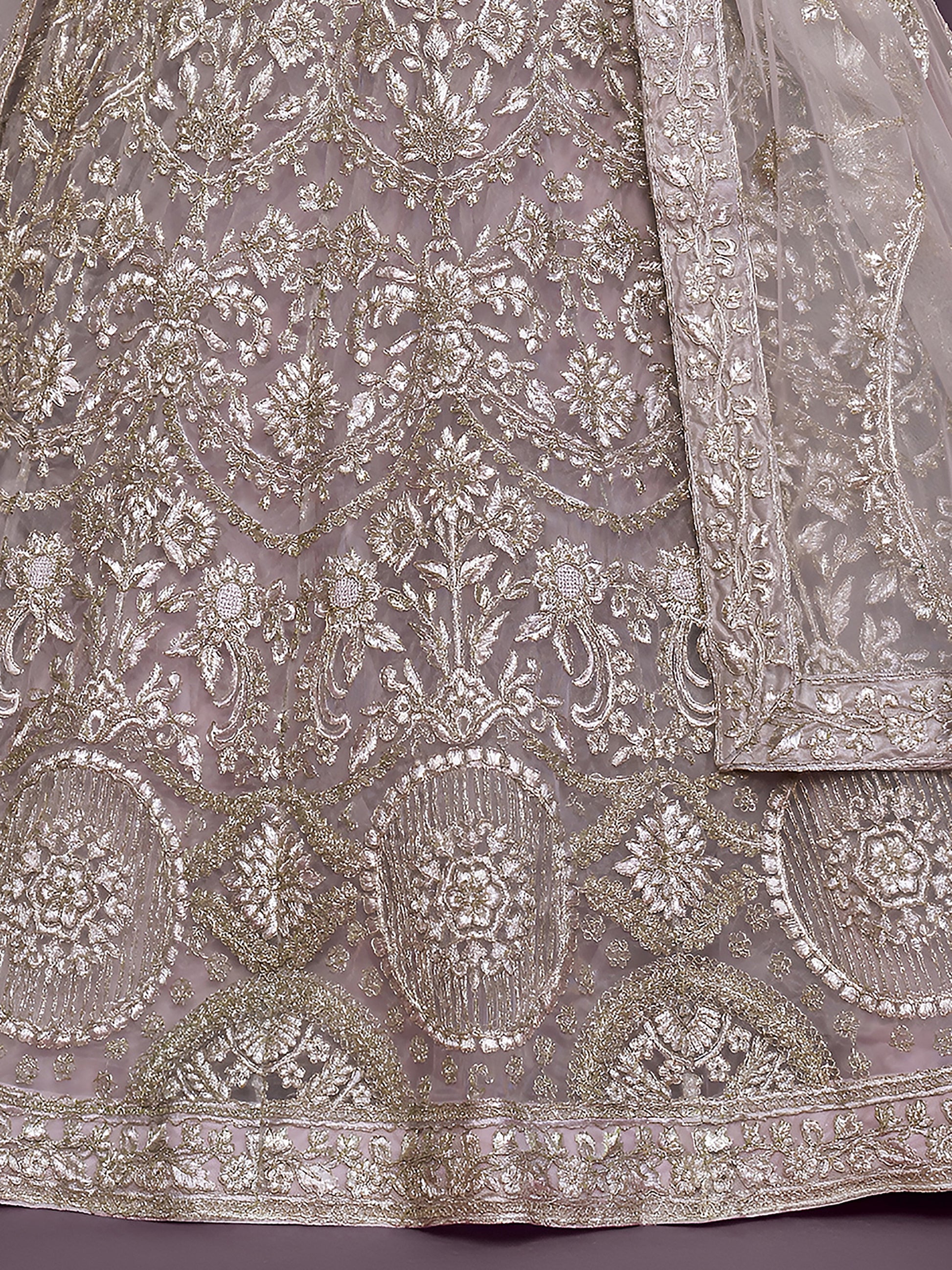 Precious Lilac Embroidered Soft Net Lehenga Choli With Dupatta