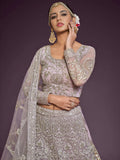 Precious Lilac Embroidered Soft Net Lehenga Choli With Dupatta