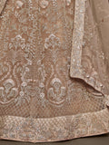 Cute Royal Beige Embroidered Soft Net Engagement Wear Lehenga Choli