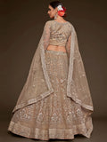 Cute Royal Beige Embroidered Soft Net Engagement Wear Lehenga Choli