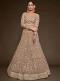 Cute Royal Beige Embroidered Soft Net Engagement Wear Lehenga Choli