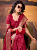 Incredible Red Zari Weaving Georgette  Festive Wear Saree With Blouse