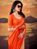 Gorgeous Orange Zari Weaving Georgette  Festive Wear Saree With Blouse