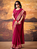 Outstanding Rani Pink Zari Weaving Georgette  Festive Wear Saree With Blouse
