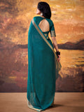Fabulous Teal Green Zari Weaving Georgette Festive Wear Saree With Blouse