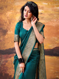 Fabulous Teal Green Zari Weaving Georgette Festive Wear Saree With Blouse
