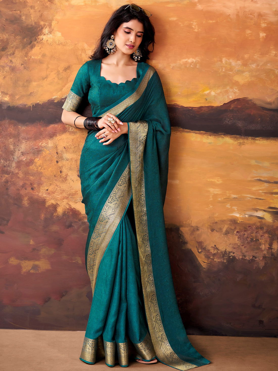 Fabulous Teal Green Zari Weaving Georgette Festive Wear Saree With Blouse