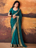 Fabulous Teal Green Zari Weaving Georgette Festive Wear Saree With Blouse