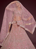 Appealing Pearl Pink Embroidered Soft Net Wedding Wear Lehenga Choli