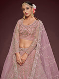Appealing Pearl Pink Embroidered Soft Net Wedding Wear Lehenga Choli