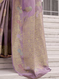 Beautiful Lavender Zari Weaving Silk Festive Wear Saree With Blouse