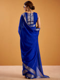 Marvelous Royal Blue Zari Weaving Georgette Function Wear Saree