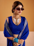 Marvelous Royal Blue Zari Weaving Georgette Function Wear Saree
