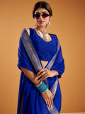 Marvelous Royal Blue Zari Weaving Georgette Function Wear Saree