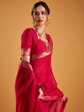 Precious Red Zari Weaving Georgette Festival Wear Saree With Blouse