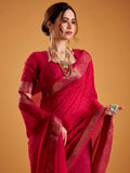 Precious Red Zari Weaving Georgette Festival Wear Saree With Blouse
