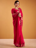 Precious Red Zari Weaving Georgette Festival Wear Saree With Blouse