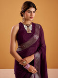 Attractive Wine Zari Weaving Silk Event Wear Saree With Blouse