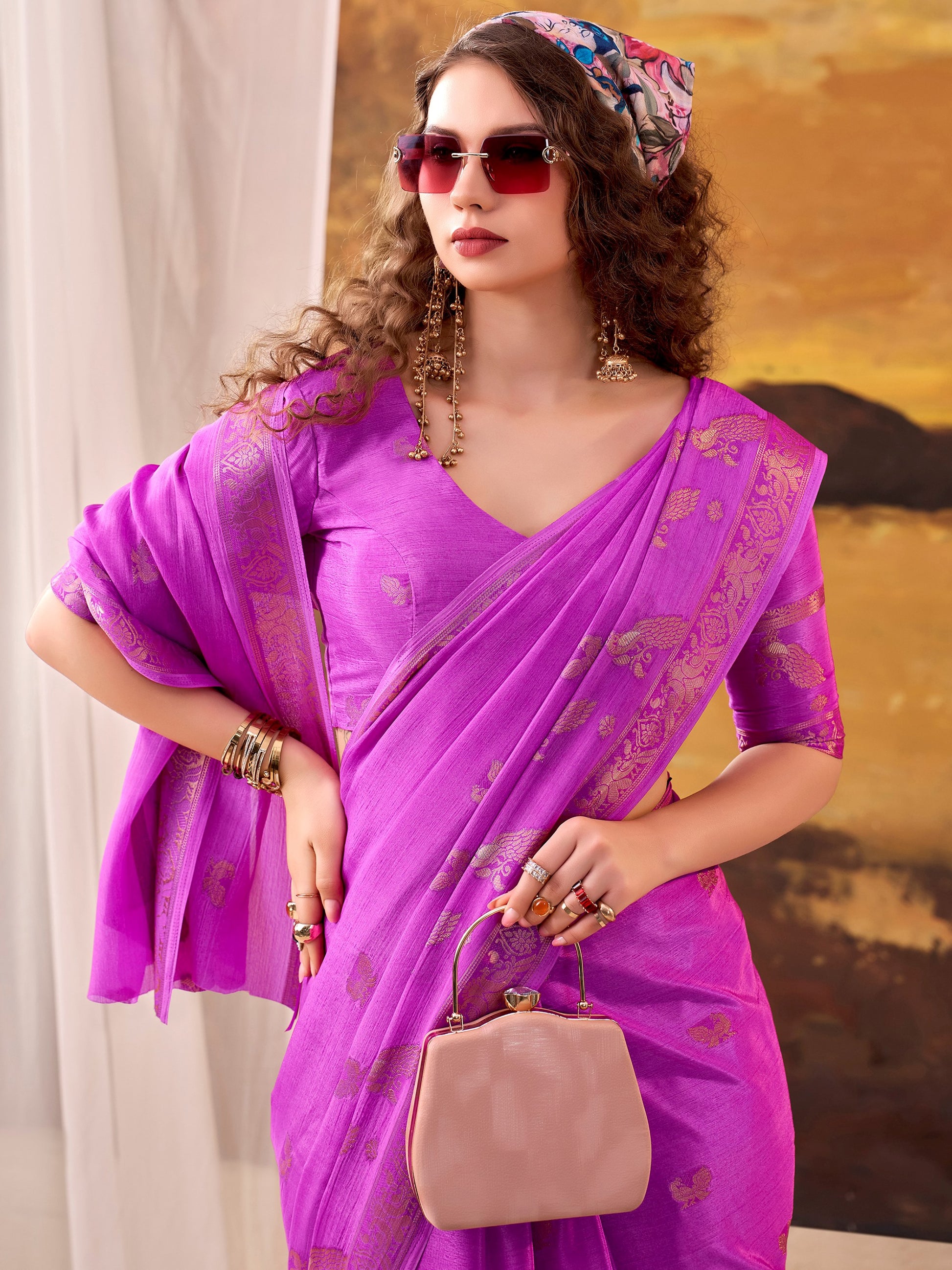 Enchanting Rani Pink Zari Weaving Crepe Festive Wear Saree With Blouse