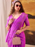 Enchanting Rani Pink Zari Weaving Crepe Festive Wear Saree With Blouse