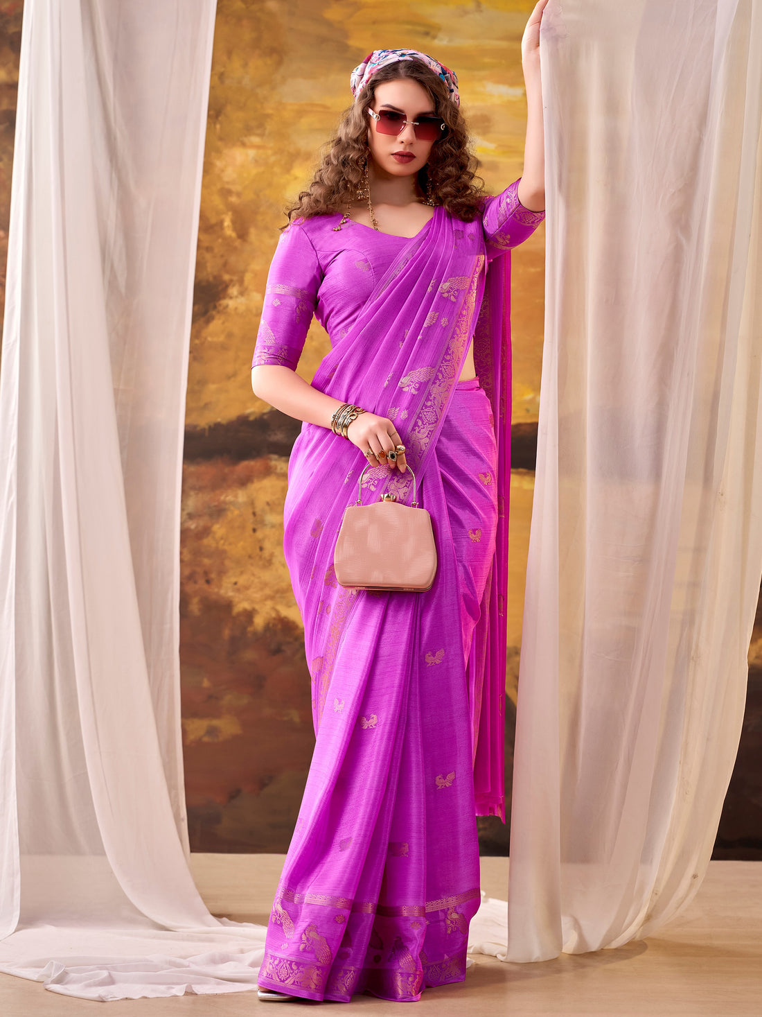 Enchanting Rani Pink Zari Weaving Crepe Festive Wear Saree With Blouse