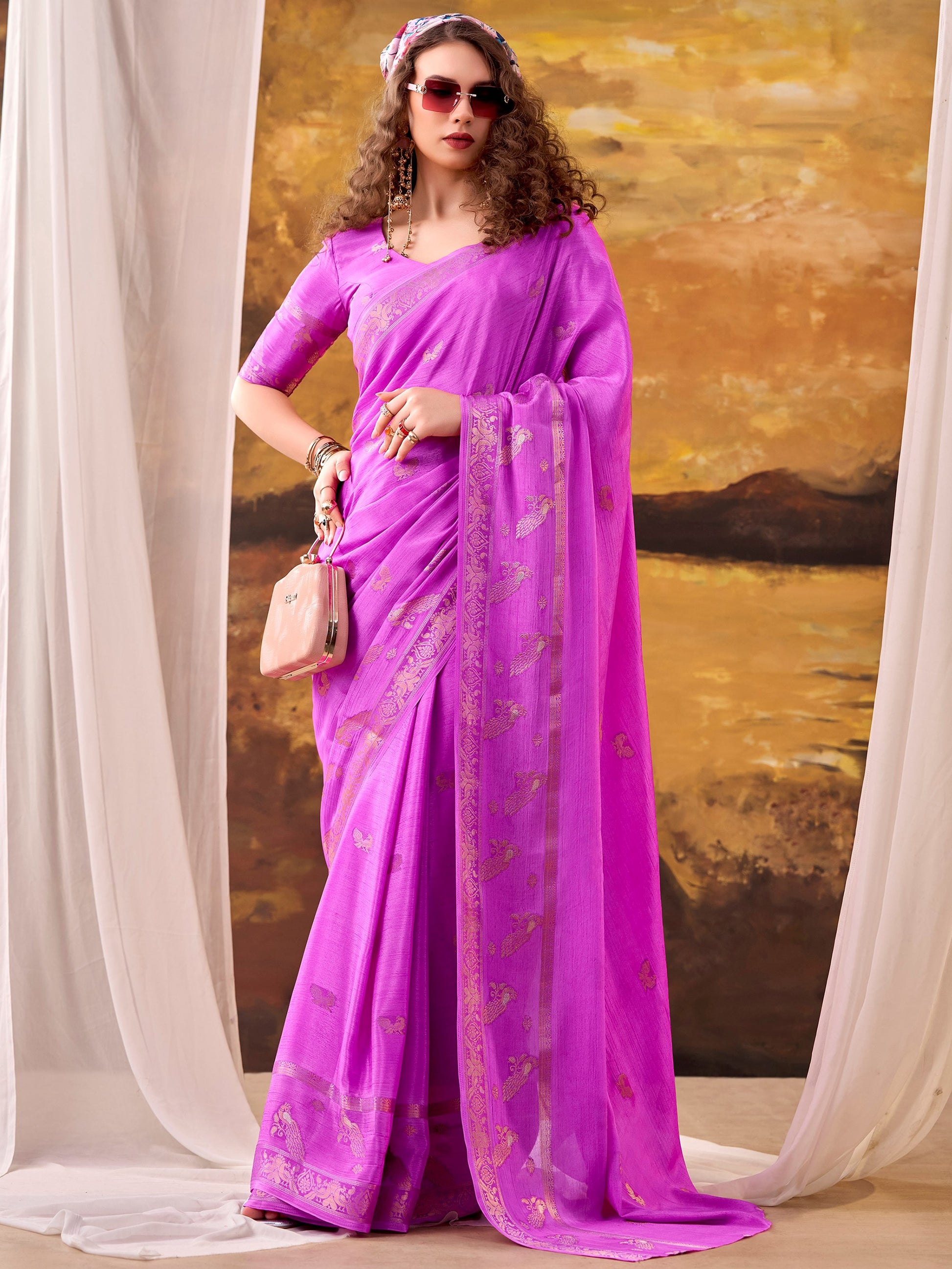 Enchanting Rani Pink Zari Weaving Crepe Festive Wear Saree With Blouse