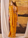 Awesome Mustard Yellow Zari Weaving Crepe Festive Wear Saree With Blouse
