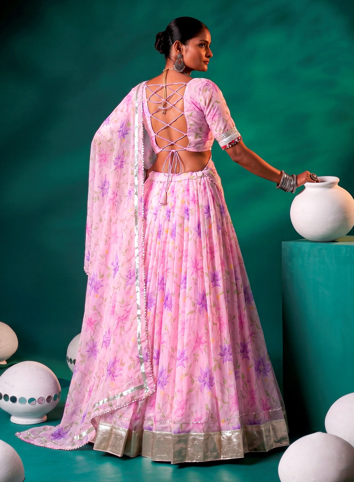 Charming Pink Floral Printed Silk Festival Wear Lehenga Choli