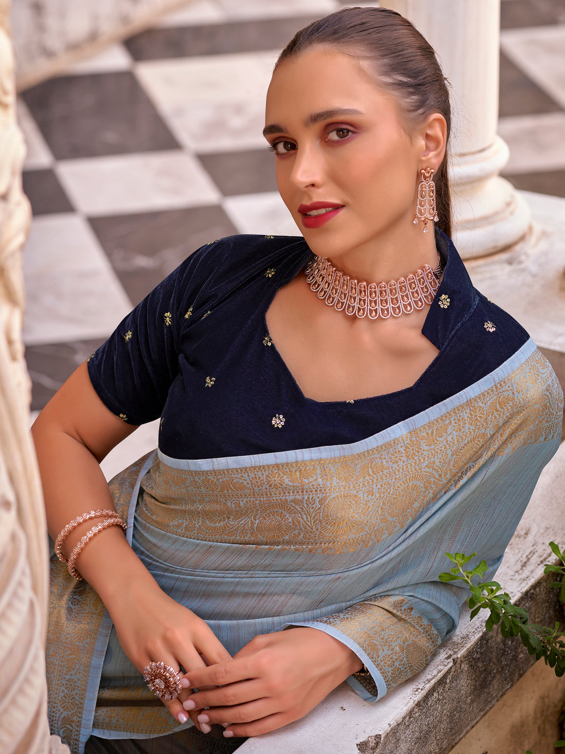 Adorable Sky Blue Zari Weaving Tissue Silk Festival Wear Saree
