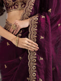 Wonderful Wine Sequins Embroidered Tissue Party Wear Saree With Blouse
