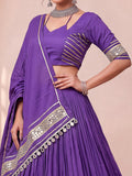 Mesmerizing Purple Lace Work Cotton Navratri Wear Lehenga Choli