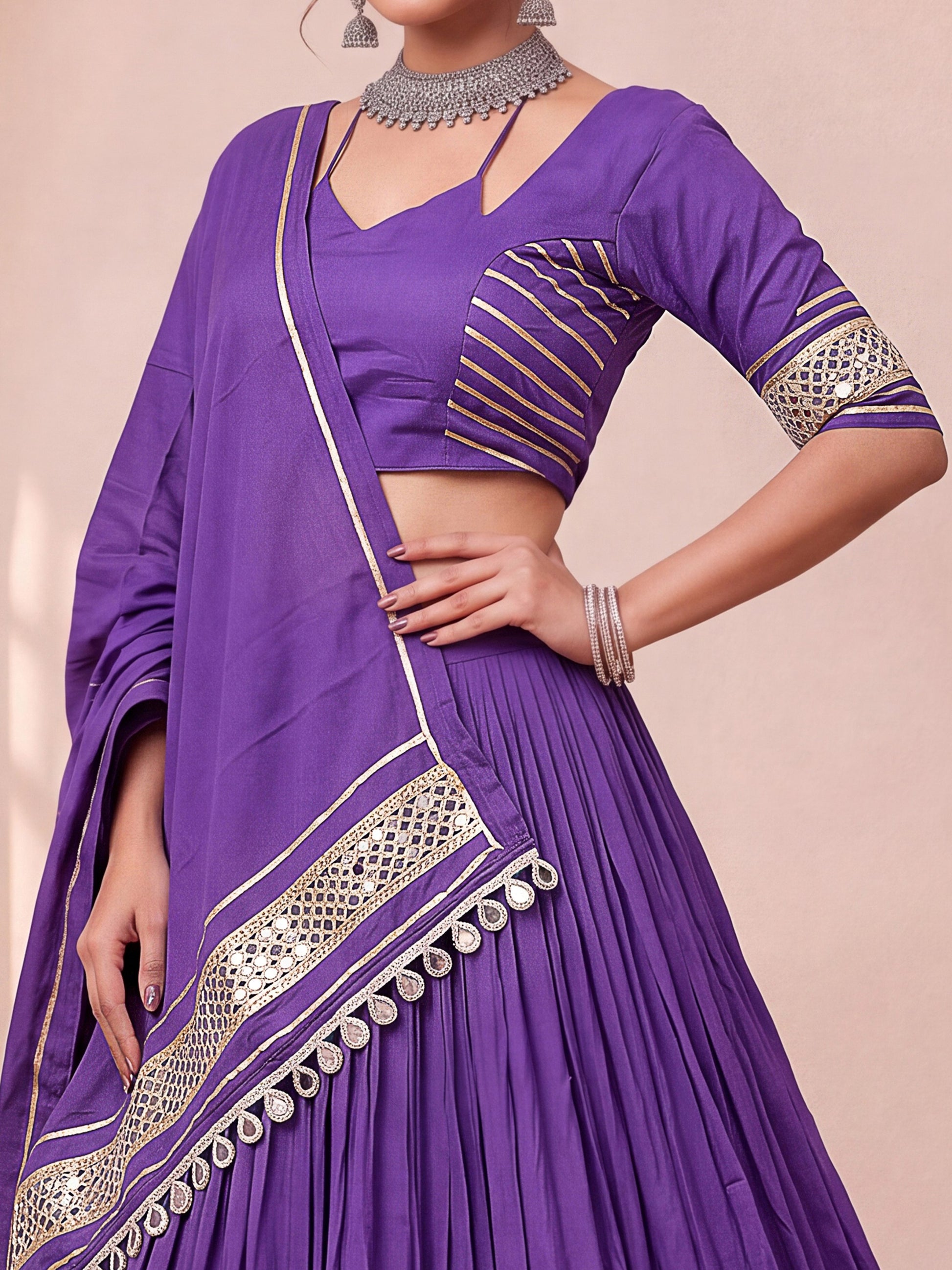Mesmerizing Purple Lace Work Cotton Navratri Wear Lehenga Choli