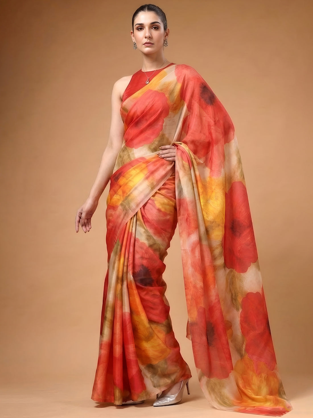 Fabulous Multicolor Printed Satin Function Wear Saree With Blouse